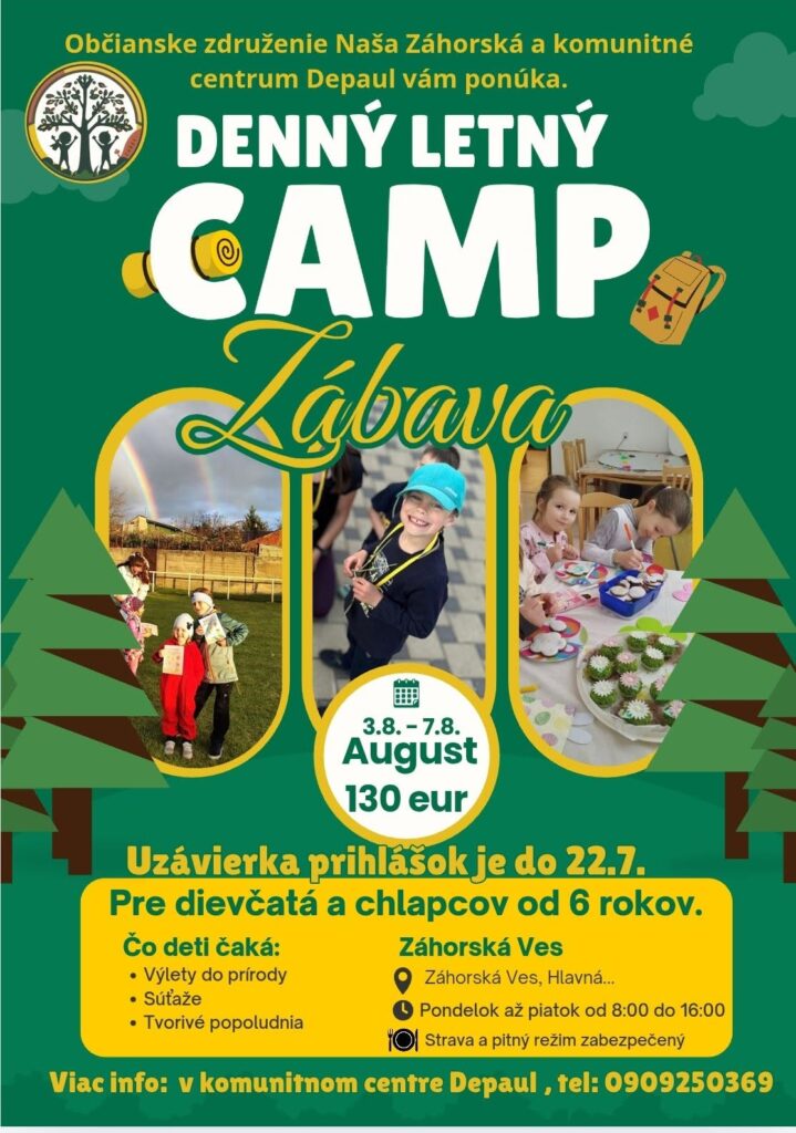 Plagát Denný letný camp Zábava 3.–7. augusta 2026, Záhorská Ves