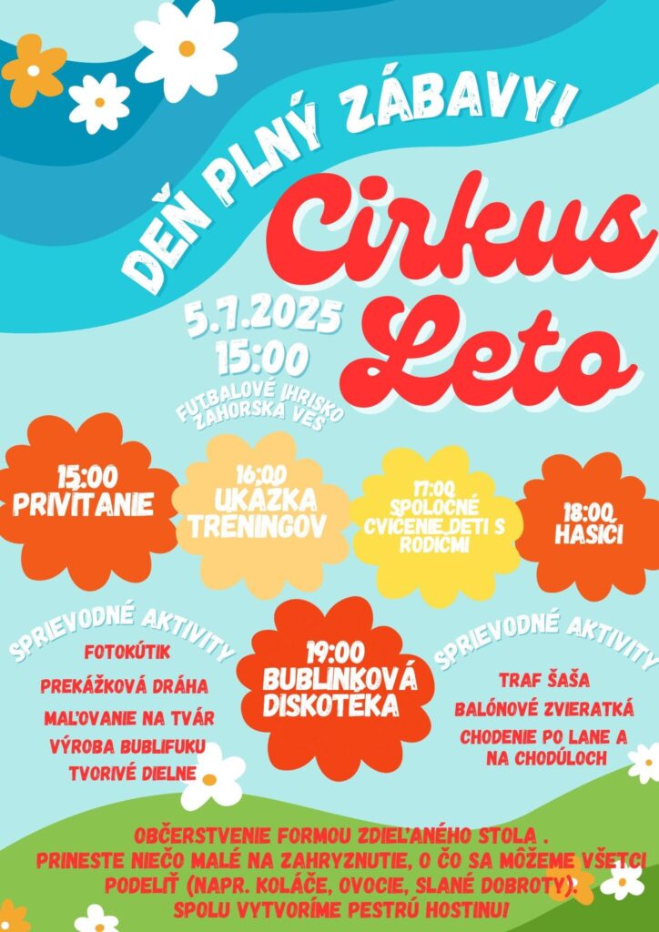 Plagát Cirkus leto 5. 7. 2025 o 15:00, futbalové ihrisko Záhorská Ves