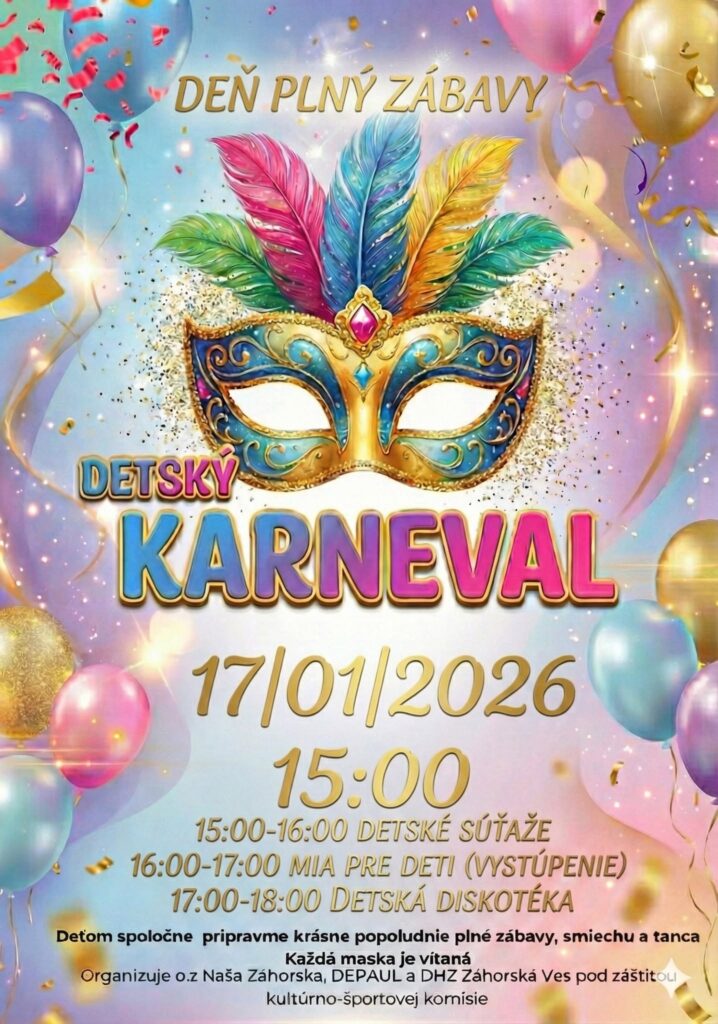 Plagát Detský karneval 17. 1. 2026 o 15:00